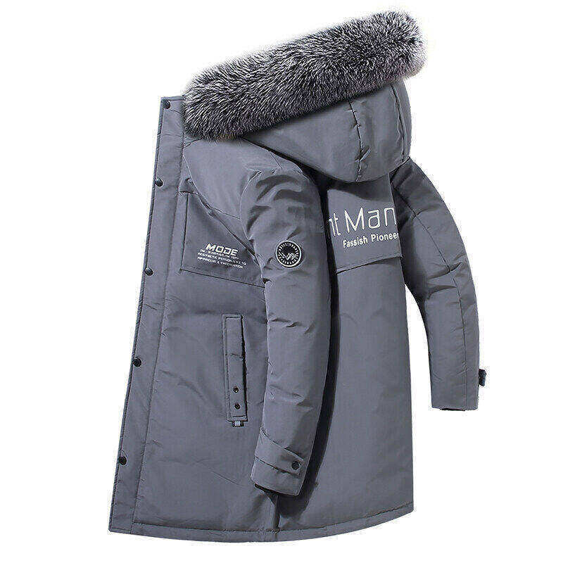 Piumino invernale, cappuccio di media lunghezza, ampio collo in pelliccia, piumino d'anatra bianco spesso da uomo, cappotto spesso_voghion.com