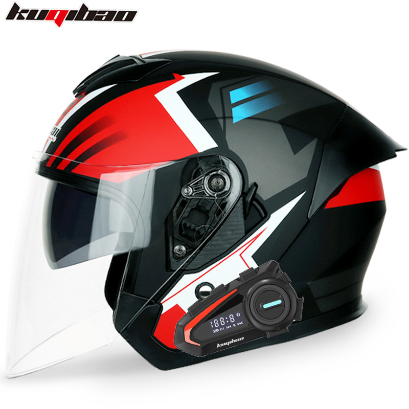 Motorcycle Bluetooth Helmet, Motuoche Motosiklet kaskı (dəbilqə) - red-light-with-white-lens-k20-bluetooth-m