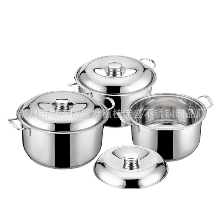 跨境不锈钢加厚宽边套锅家用多规格汤锅双耳复底煮锅炖锅锅具套装