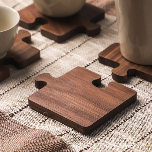 Solid wood tea coaster black walnut coaster tea ceremony insulation pad wooden coaster tea mat wooden saucer Japanese style