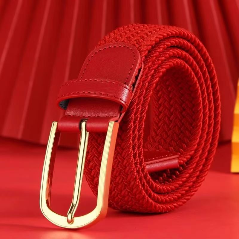 새로운 Cainuo Benmingnian Red Belt 남성용 탄성 꼰 탄성 벨트 캐주얼 패션 캔버스 벨트 청소년