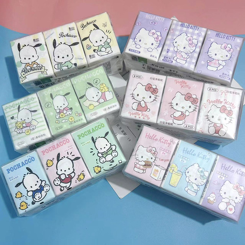 Printed Handkerchief Paper KT Cat Patch Dog Printed Tissue Student Portable Small Bag Facial Tissue Toilet Paper Napkin