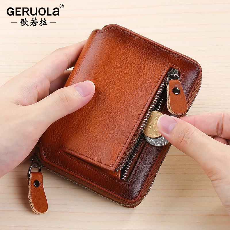 Cartera explosiva de comercio exterior, cuero para hombres, tarjeta de identificación para hombres genuinos, monedero corto, billetera, bolsa de piel de vaca de primera capa