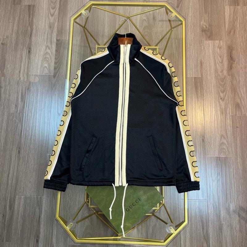 Correct Top Version 1.1G Gucci GU Classic Reflective Ribbon Letter Vertical Collar Casual Jacket Jacket for Men and Women