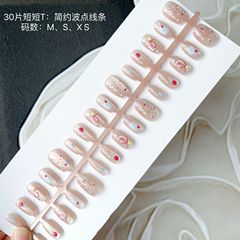 30片手工穿戴美甲簡約波點線條卡通可愛百搭顯白款可拆卸成品甲片