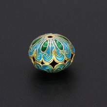 传统高温珐琅机制银蓝古风饰品配件背云隔珠景泰蓝18*14圆耳珠