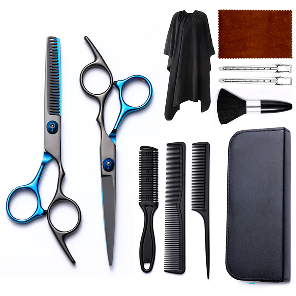Corte de pelo tijeras transfronterizas amazonas color tijeras de dientes planas cortadas delgadas frange tijeras divisorias fábrica de tijeras al por mayor set de tijeras de peluquería