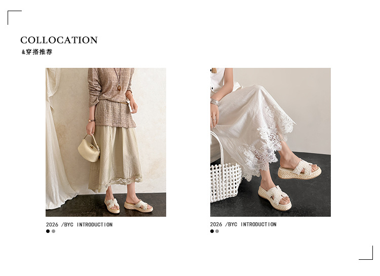 Dép sandal xỏ ngón nữ đế bệt cao 5 cm phong cách Pháp đính ngọc trai và đá — màu trắng ngà, màu mơ chi tiết 2