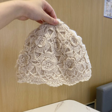 双层手工钩花套头帽子女秋冬韩版潮百搭保暖针织毛线帽包头帽防寒