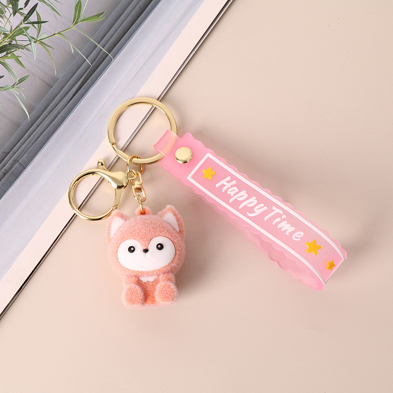 Cartoon beflockt exquisite kleine Geschenk Schlüsselanhänger süße weiche Plüsch Puppe Student Rucksack Anhänger_voghion.com