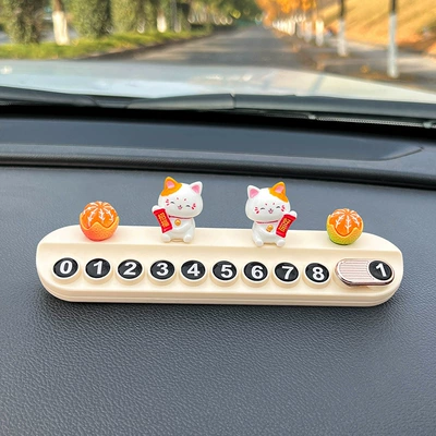 Lucky Cat Temporary Parking Sign for Cars, Phone Number Plate for Moving Cars, Car-Mounted Mobile Phone Number Plate, Concealable Creative Accessory (Nömrəli dayanma kartı) - big-orange-good-luck-good-luck-beige-free-aromatherapy-stick-number-and-number