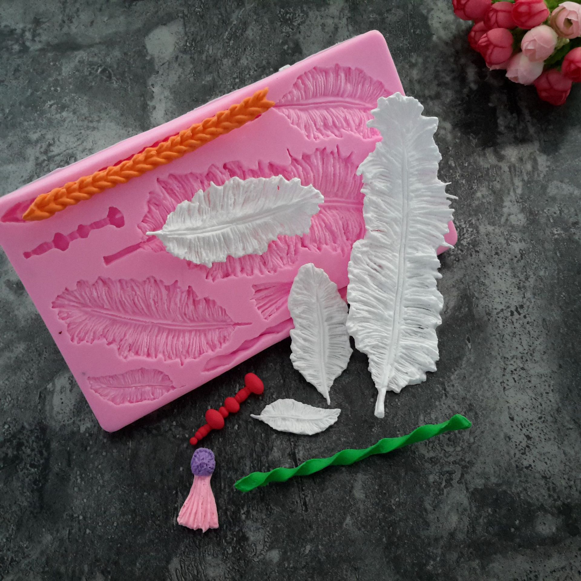 Molde para hornear pluma textura fondant cake molde de silicona molde de impresión molde de chocolate al por mayor