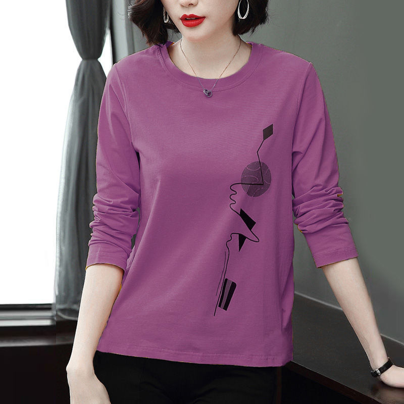 Long-sleeved T-shirt Women's 2025 Spring and Autumn New plus size chubby girl Middle-aged Outer Wear Tops Autumn Clothes Base Shirt 058 Curve