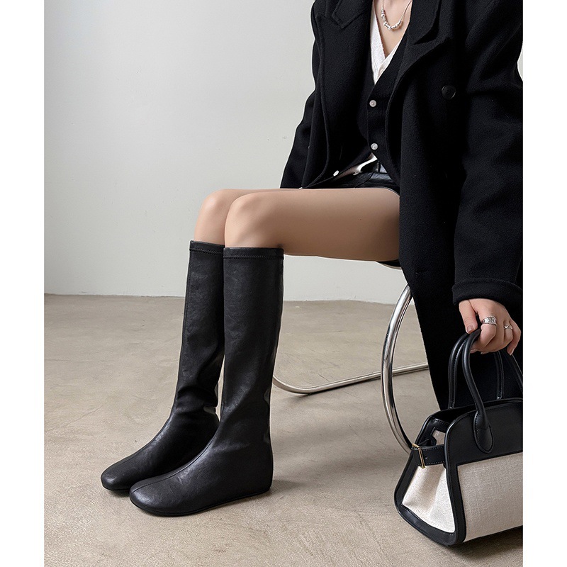 Fashionable elastic demi-season high boots English style with hidden…