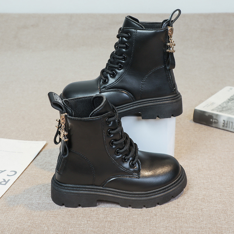 2024 Herbst/Winter Neue Kinder Martin Single Jungen Samt Kurze Warme Mädchen Weiche Sohle Lederstiefel_voghion.com