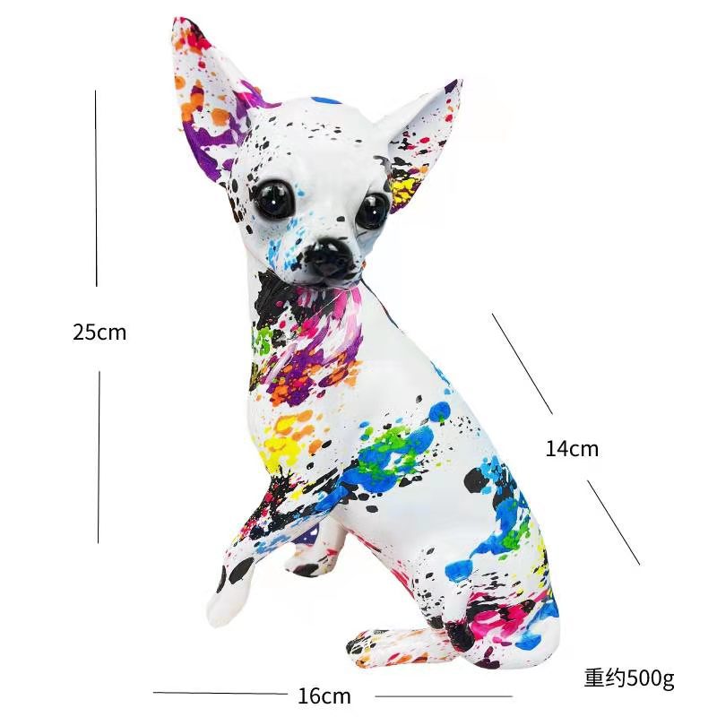 European And American Creative Colorful Chihuahua Ornaments Water Transfer Resin Crafts Home Living Room Porch Wine Cabinet Decorations