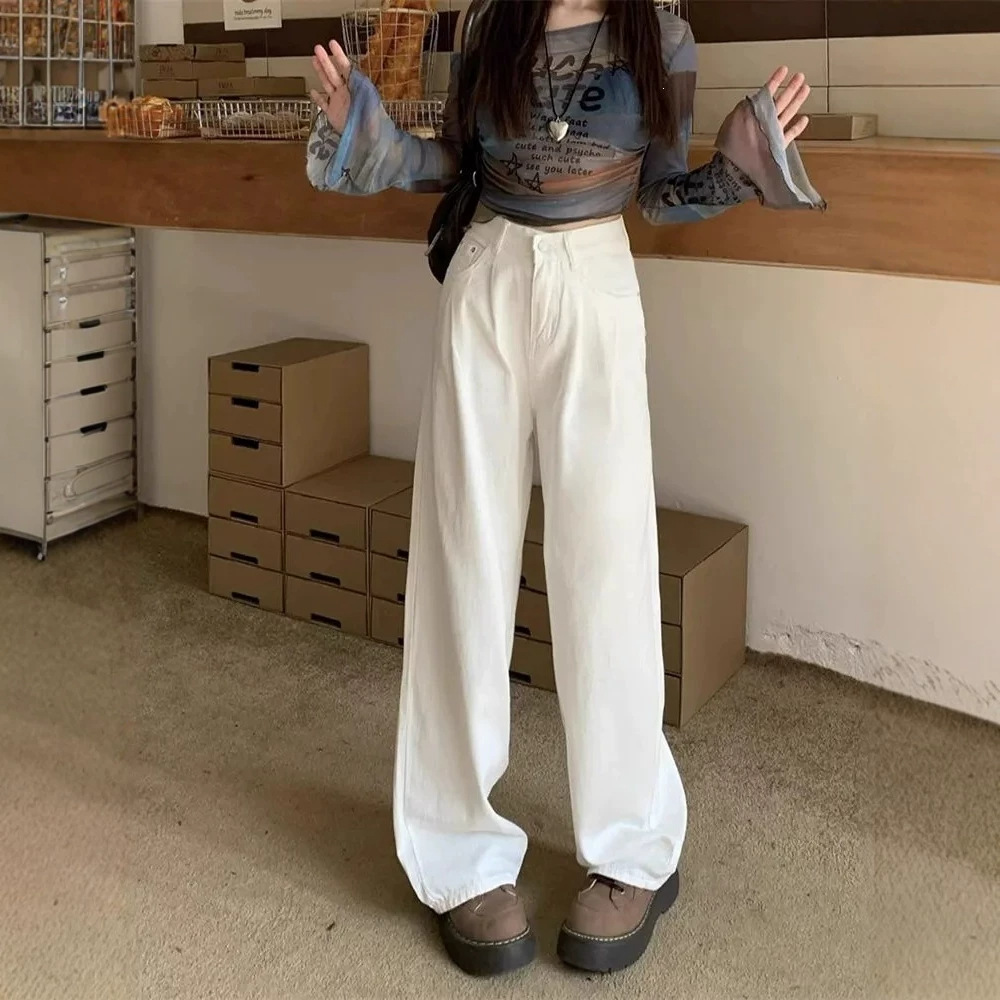 辣妹高腰白色阔腿牛仔裤女2026年夏季新款宽松休闲百搭显瘦拖地裤