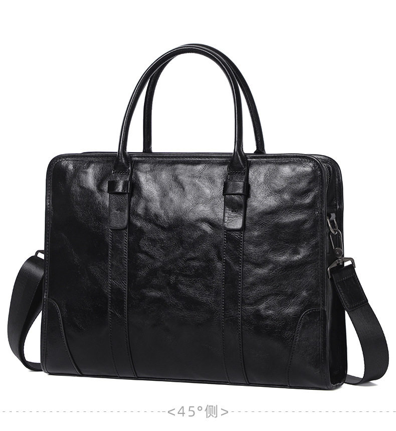 Túi xách tay nam da bò lớp đầu 38×8×28 cm, túi công sở đựng laptop 14 inch, đeo chéo tiện lợi — Màu Đen thuộc da bình thường bên trong màu đen, Màu đen cây cao, Lớp lót nỉ flannel cao cấp cầm tay màu đen chi tiết 30