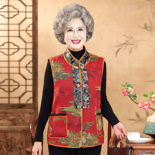 fleece-lined Thickened Vest for Middle-aged and Elderly Mothers Autumn and Winter New Tang Suit Vest Warm Vest Western Style Old Lady