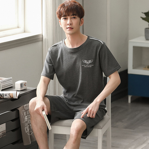 Men's Summer Korean Style Pure Cotton Short Sleeve Shorts Homecoming Set Summer Casual Wear Can Be Worn Outside Cartoon Plus Size Set