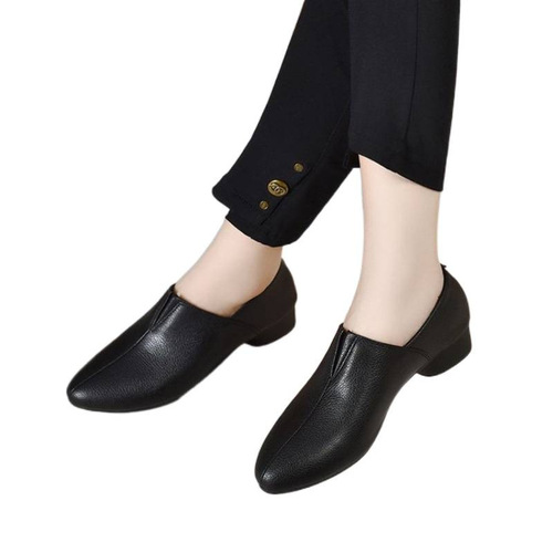 2026 spring new soft leather flat women's shoes, women's deep-cut single-layer shoes, thick heel leather low-heel mother's shoes