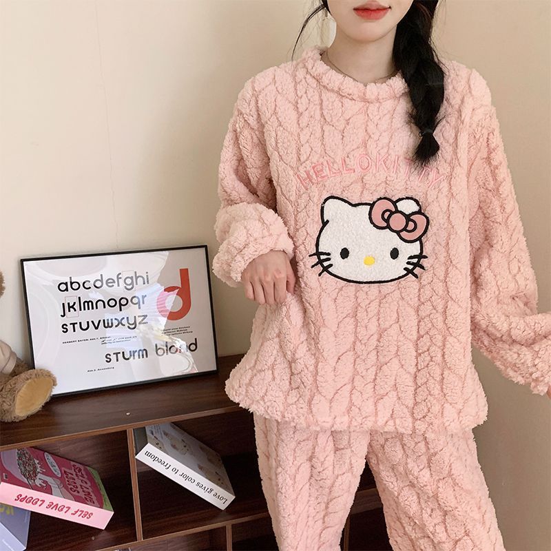 Livro rojo en vivo de invierno nuevo jacquard pijama de terciopelo de niñas más dibujos animados de terciopelo dulce ropa de hogar de estudiantes se puede usar fuera