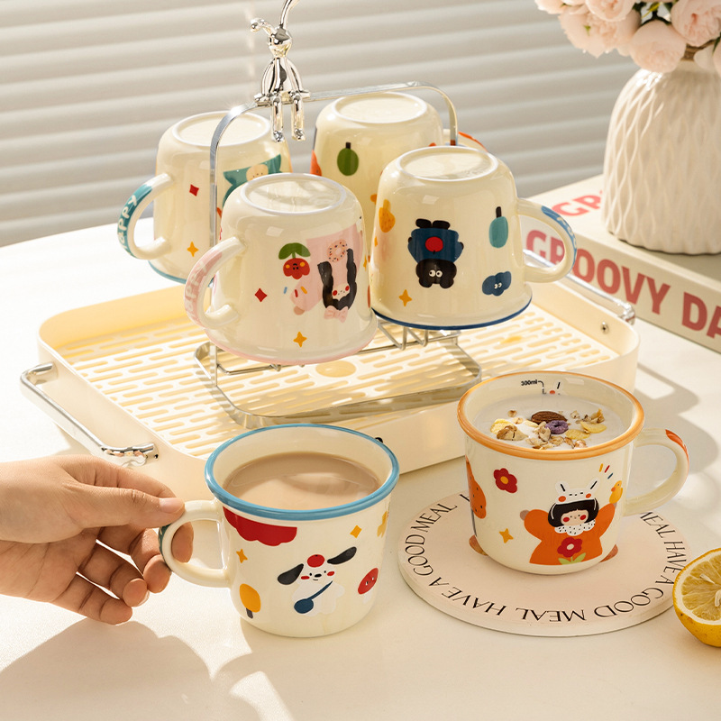 モダン主婦一家三口マグカップかわいいカップ家庭用朝食カップカップル対カップ陶磁器カップセット|undefined