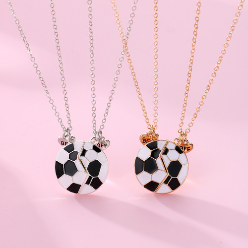 Cross-border hot selling football necklace cartoon children's simple magnetic alloy dripping oil pendant BFF necklace set wholesale