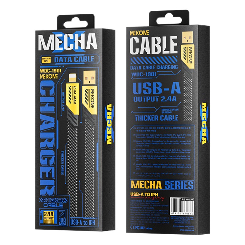 WEKOME Mech 6A/20W/100W carga súper rápida no planchado de alta potencia cable de datos tejido línea plana de fideos