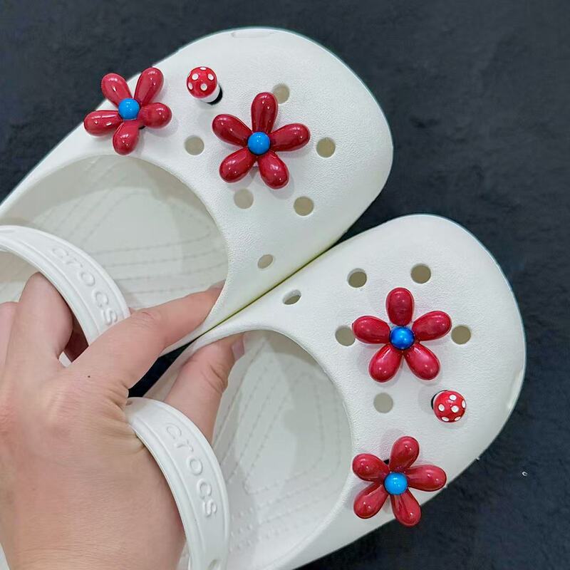 Three-Dimensional Red Flower Mushroom Shoe Charms Compatible with Crocs Clogs, Cute DIY Shoe Decoration Accessories