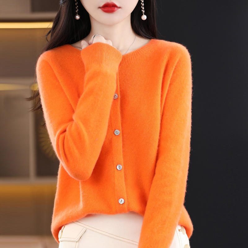 First-line Readymade Garments Osmanthus Needle Wool Sweater Women's Cardigan Jacket 2023 Spring and Autumn New Round Neck Sweater Free Shipping