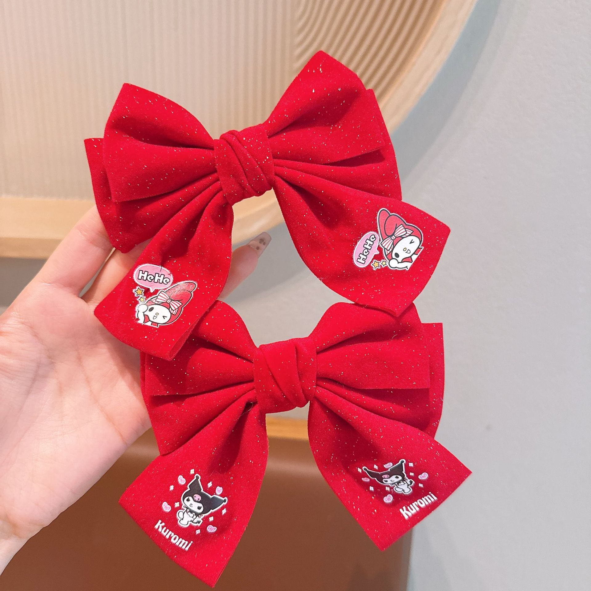 Nuevo estilo coreano para niños arco de Año Nuevo rojo niñas uniformes de Año Nuevo rojo esquinilla clips top clips de cadena clips de pelo