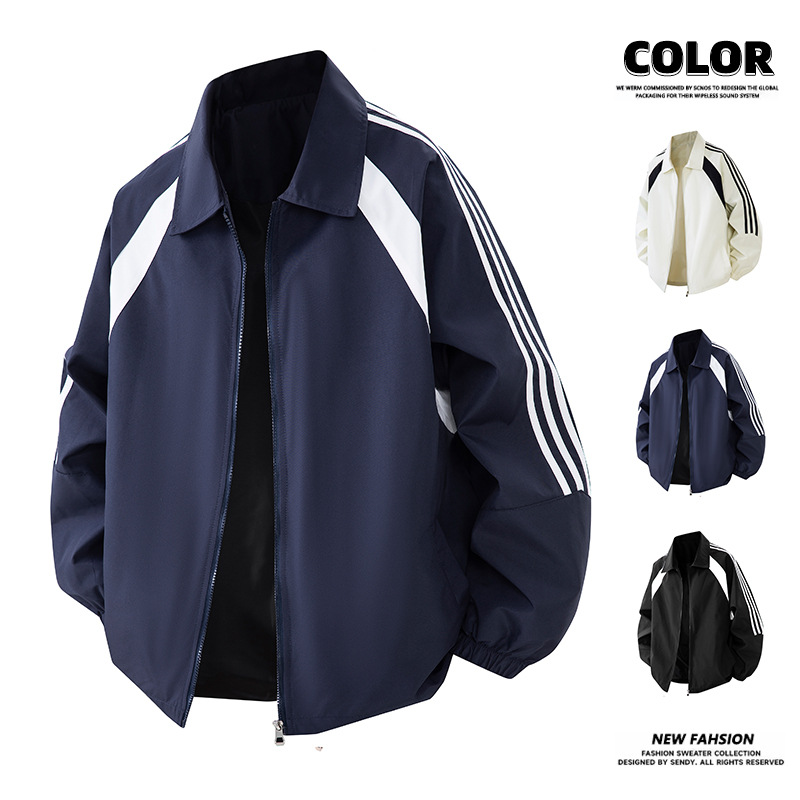 Tres chaquetas transfronterizas para hombres de estilo americano marca de moda de color contrastante empalme chaqueta casual abrigo de collar deportivo suelto primavera y otoño image 5