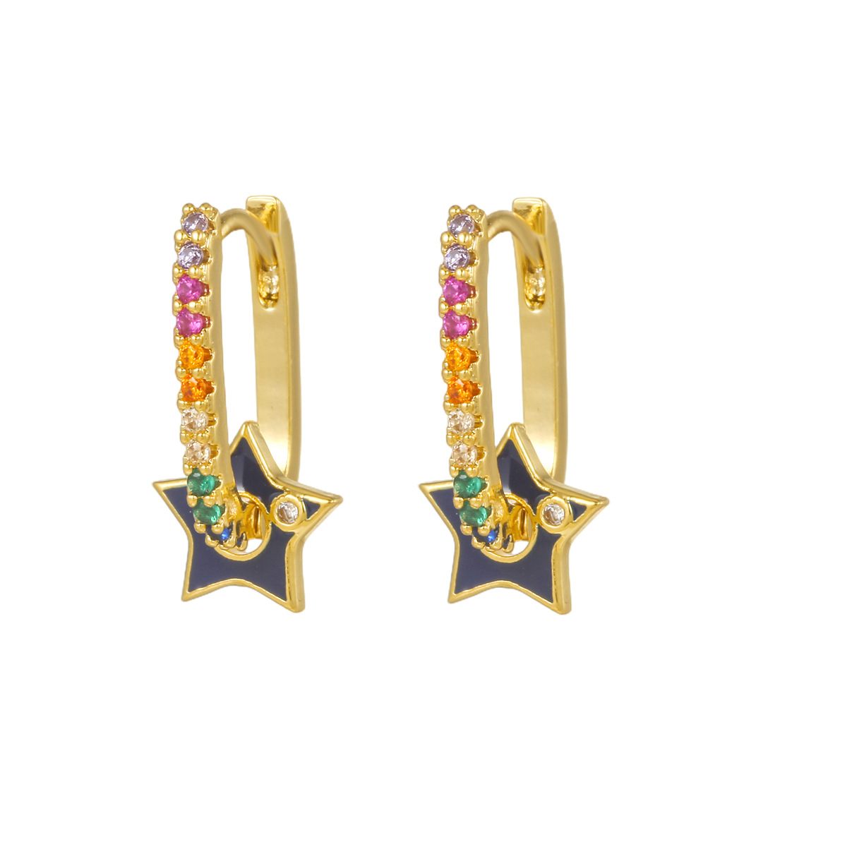 Lady Star Brass Ear Studs Zircon Copper Earrings