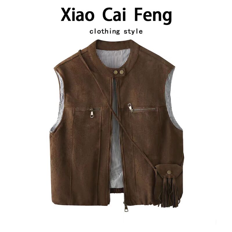 Korean Style Suede Vest for Women, New Autumn Fashion Versatile Layered Zipper Vest Jacket Korean Style Suede Vest for Women, New Autumn Fashion Versatile Layered Zipper Vest Jacket