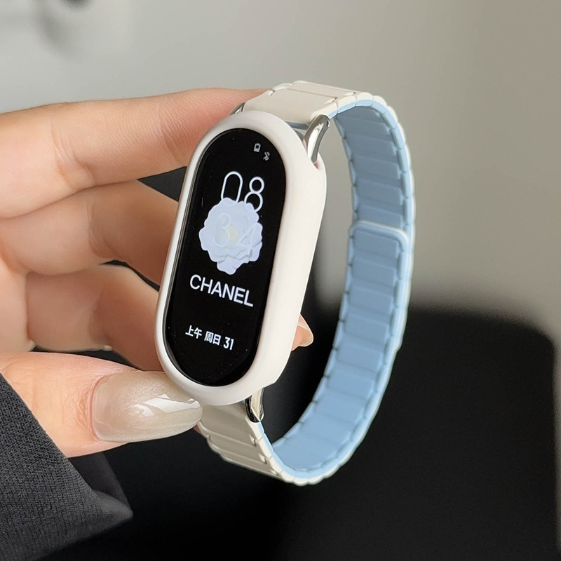Xiaomi Mi Band 9/8 リストバンドに適した 3 つのコントラストカラーのチェーン磁気時計ストラップ新しいブレスレット 9 Xiaomi Mi Band 第 9 世代|undefined