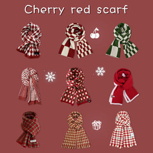 2025新款圣诞樱桃红保暖围巾显白秋冬搭配新年红围脖软糯品质披肩