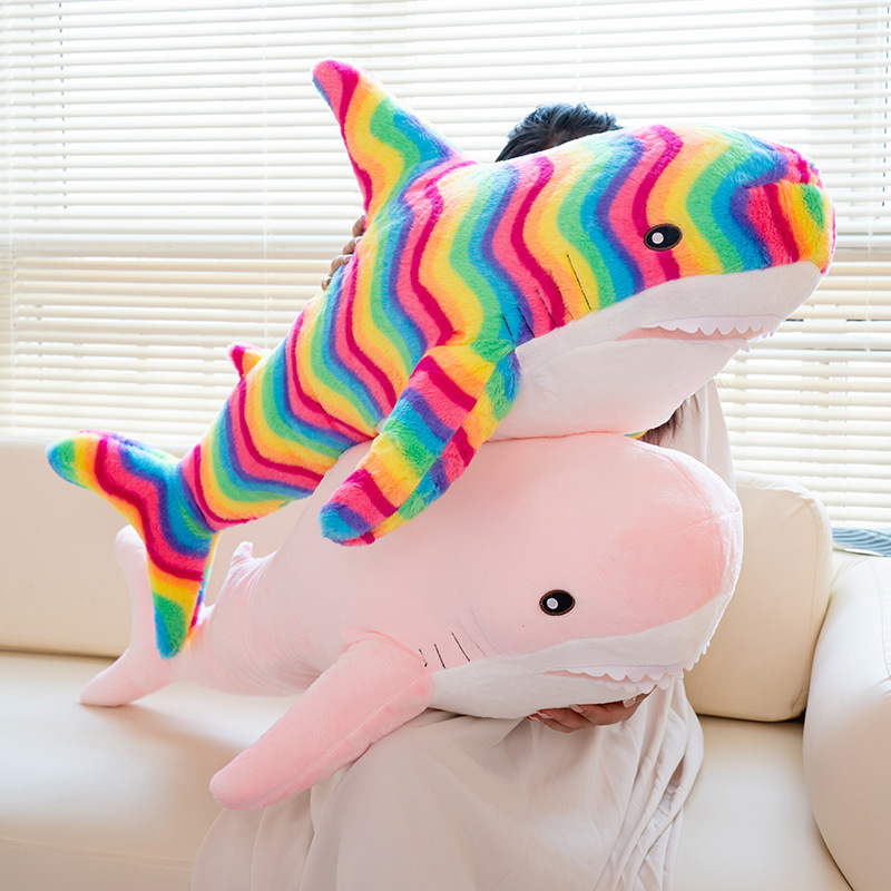 Cross-border Camouflage Rainbow Shark Pillow Tie-dyed Shark Plush Toy Doll Sleeping Doll Gift Wholesale