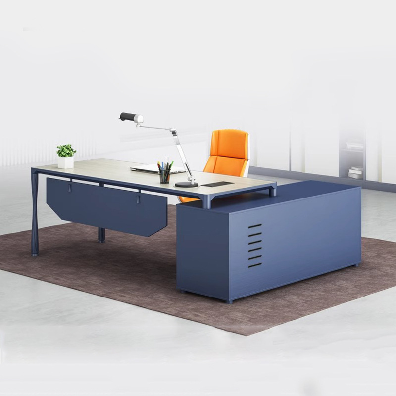 Escritorio ejecutivo minimalista moderno, escritorio de oficina para gerente con gabinete lateral, escritorio ejecutivo de lujo ligero, proyecto de mobiliario de oficina.