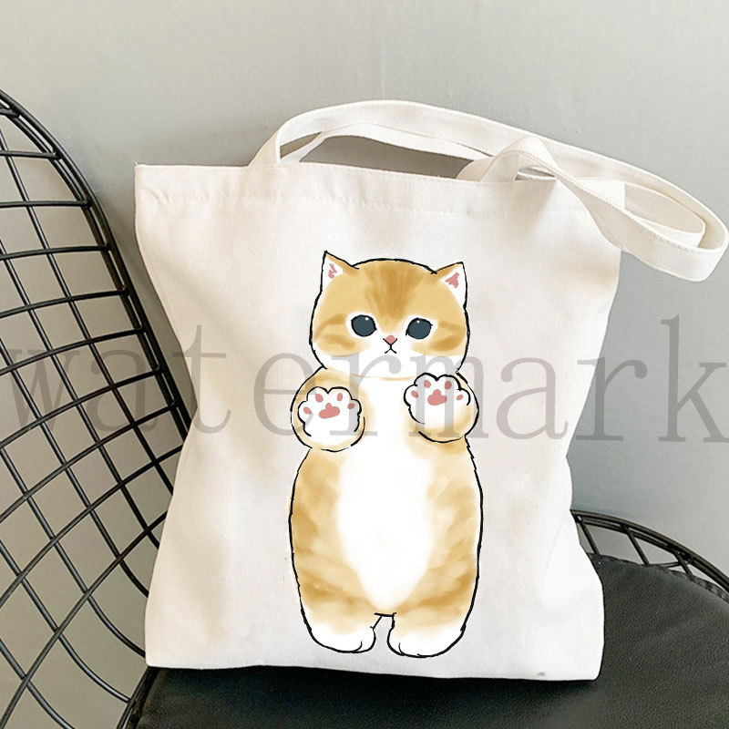 Japón lindo gato Kawaii gato impresión bolsa de lona Harajuku bolsa de hombro bolsa de moda estudiante bolsa de compras de mano