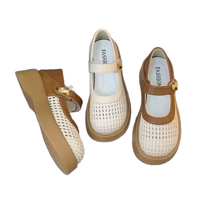 Retro estilo hueco zapatos de mujer Mary Jane aumento de suela gruesa verano de 2026 nuevo estilo francés transpirable y cómodas sandalias versátiles