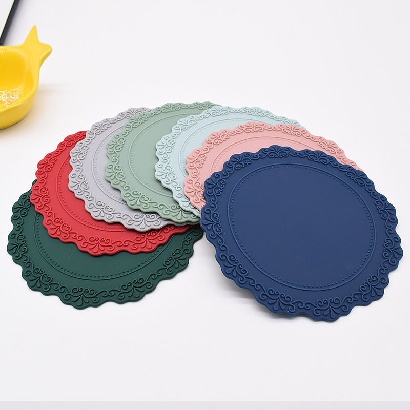 Estampado de estilo nórdico redondo, almohadilla de aislamiento de silicona en relieve, almohadilla a prueba de calor, almohadilla de café, almohadilla de tazón, mantel, posavasos, decoración de celebridades netas, hogar