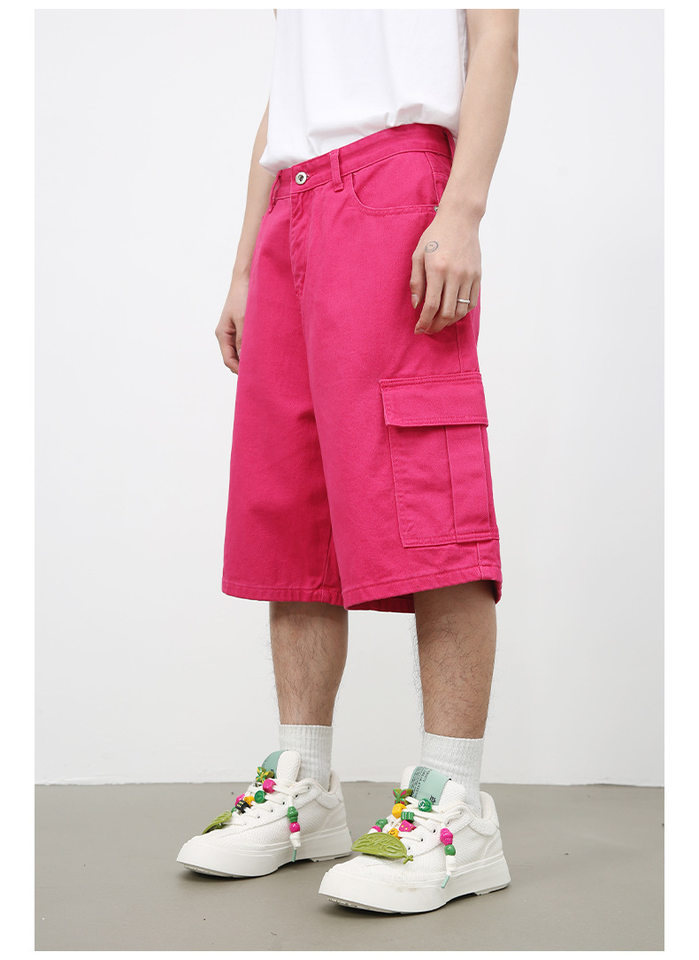Quần short denim nam ống rộng ống đứng lửng 5 tấc phong cách Hàn, form rộng rãi dễ phối đồ — Hồng đào, Màu be nhạt, Màu cà phê, Trắng be chi tiết 10