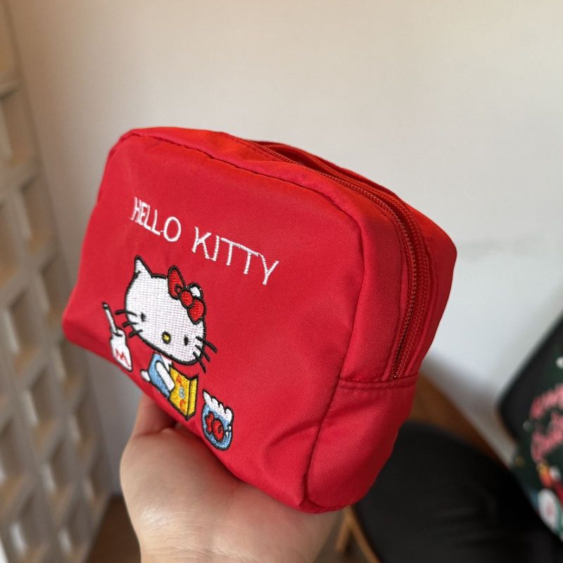 新しいキティかわいい刺繍化粧品バッグポータブル大容量収納コイン旅行雑貨小さな正方形バッグ kt 猫|undefined