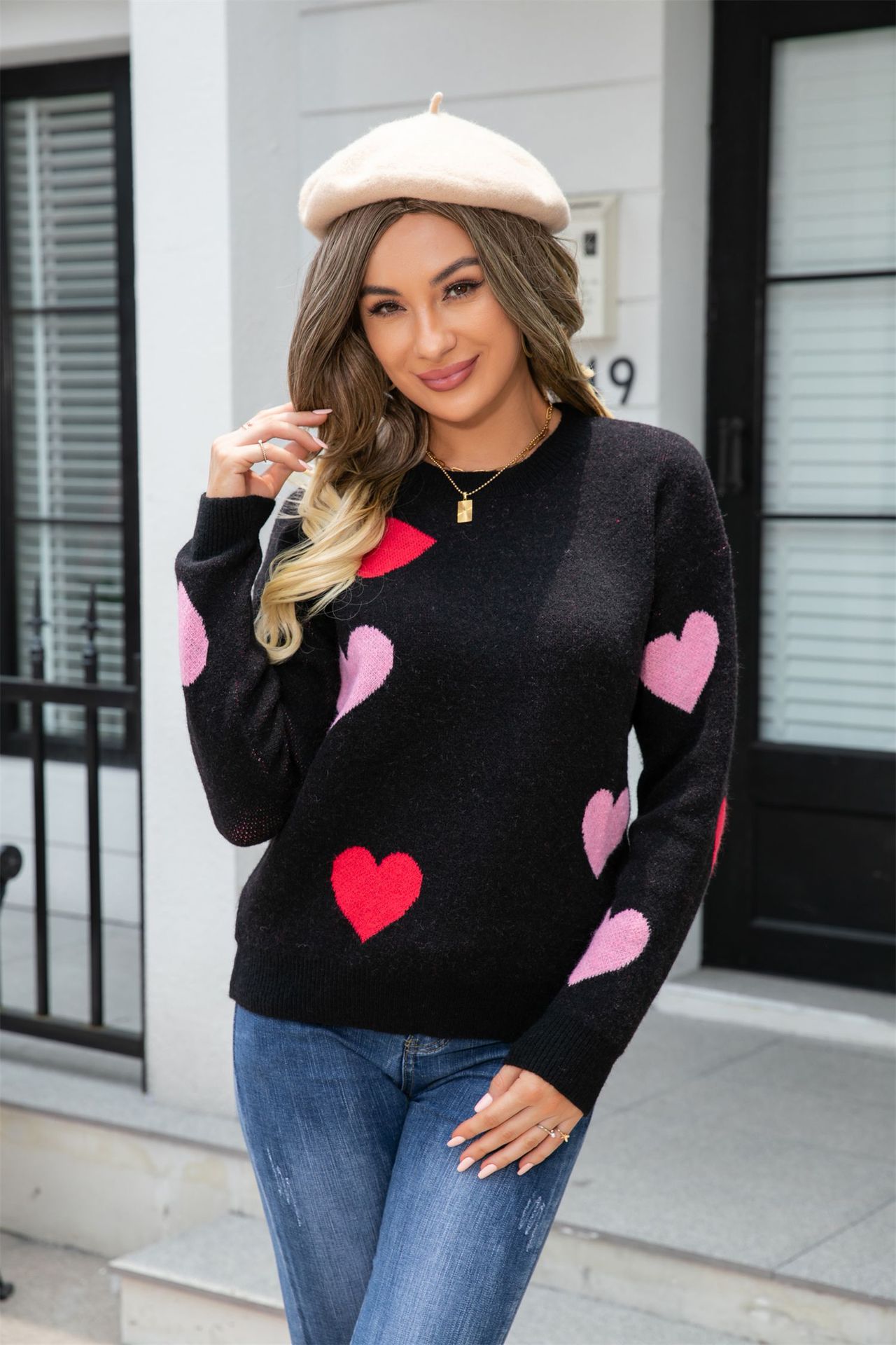 Suéter de Punto con Cuello Redondo y Corazones Pequeños de Melocotón para Mujer, Novedad Primavera 2026, Suéter de San Valentín de Amazon