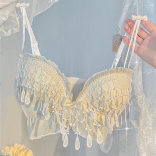 Natural Milk Chest ~ French White Bra Girls Japanese Style Sexy Underwear Women's Small Chest Gathered Lace Pure Bra