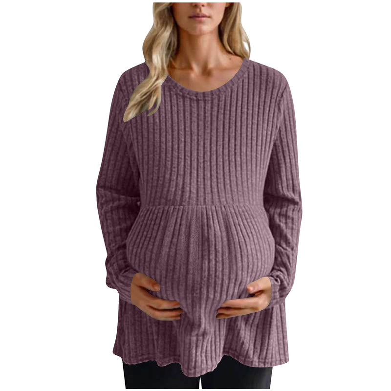 Amazon 2025 New Autumn and Winter Versatile Short Dress Ruffled Round Neck Commuter Long-Sleeved Pure Color Maternity Wear