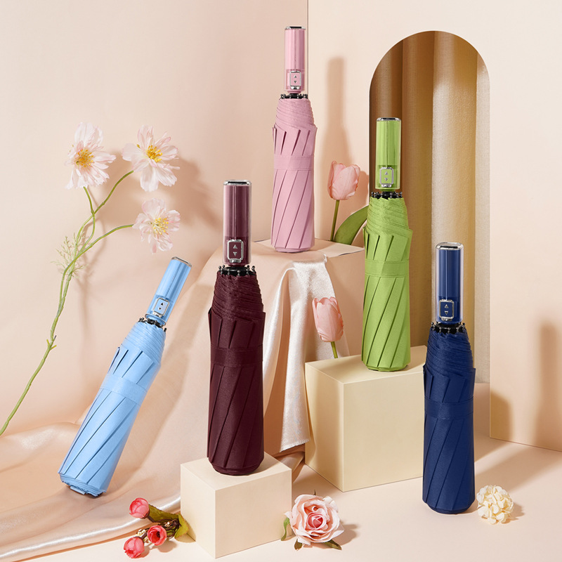 全自动双龙骨黑胶防紫外线晴雨伞透明水晶伞十骨自动太阳伞