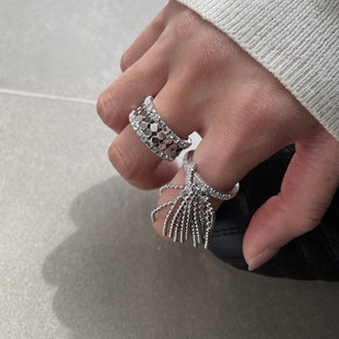 Light luxury niche ring bracelet blogger same style diamond-inlaid wide version versatile high-end open index finger ring