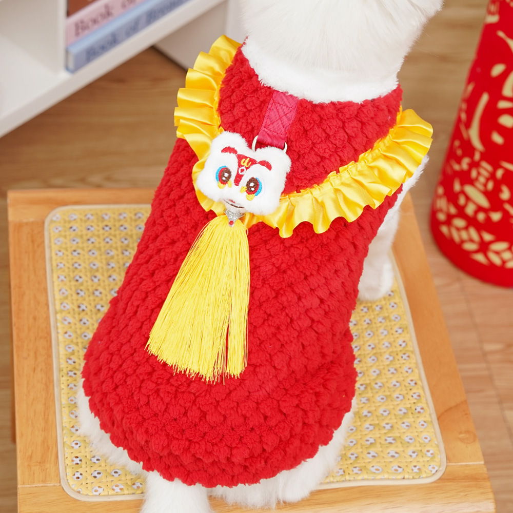 Año Nuevo Lión de estilo nacional más peluche mascotas cálidas ropa de perro gato peluche ropa de perro Tang